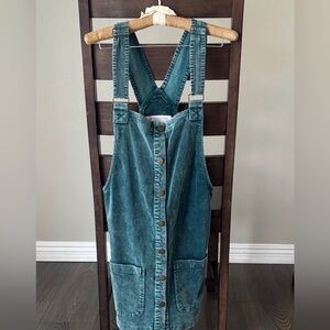 Nectar Clothing Corduroy Square Neck Button Front Mini Overall Dress‎ Size M